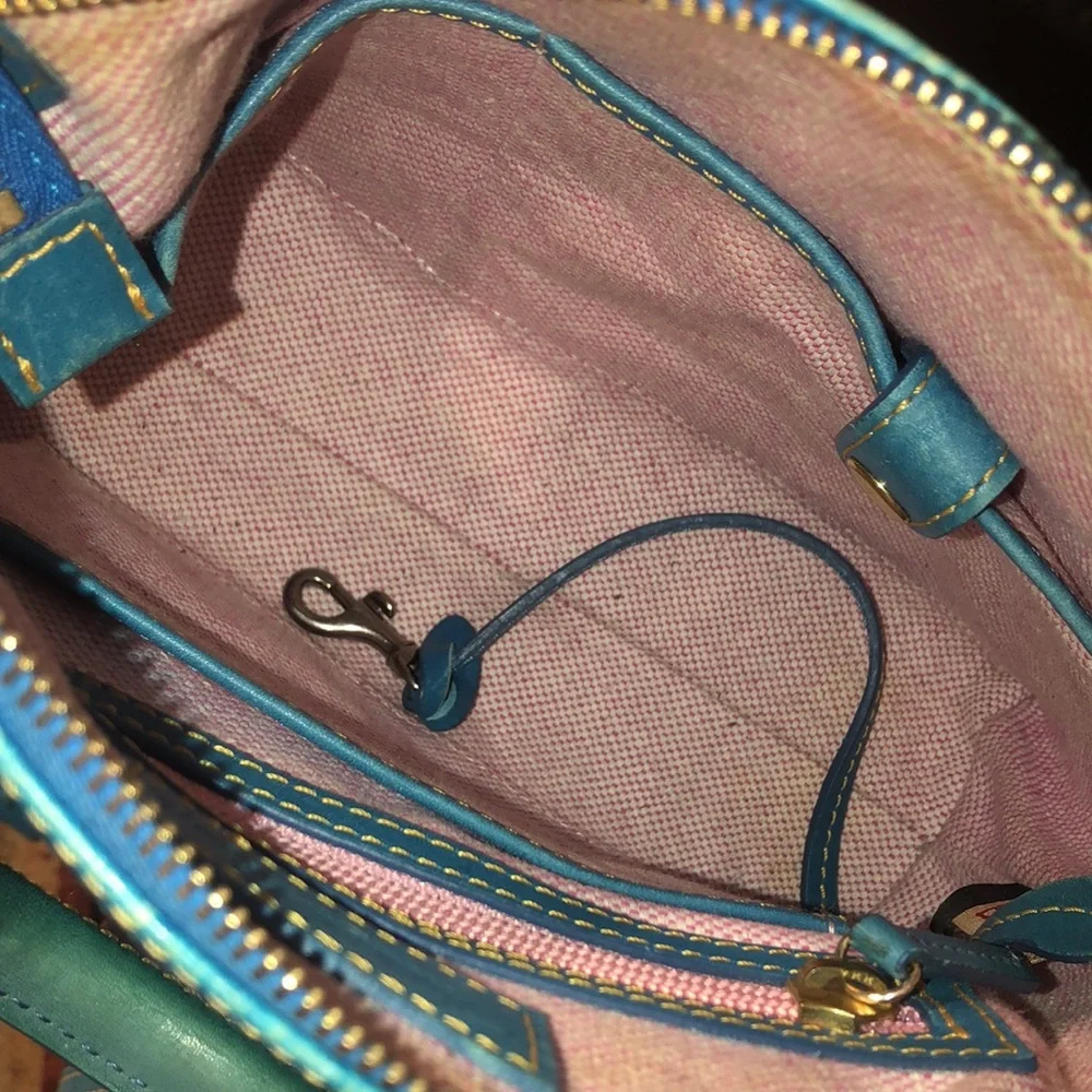 DOONEY BOURKE Electric Blue Croc Embossed Leather Top Handle Crossbody Bag